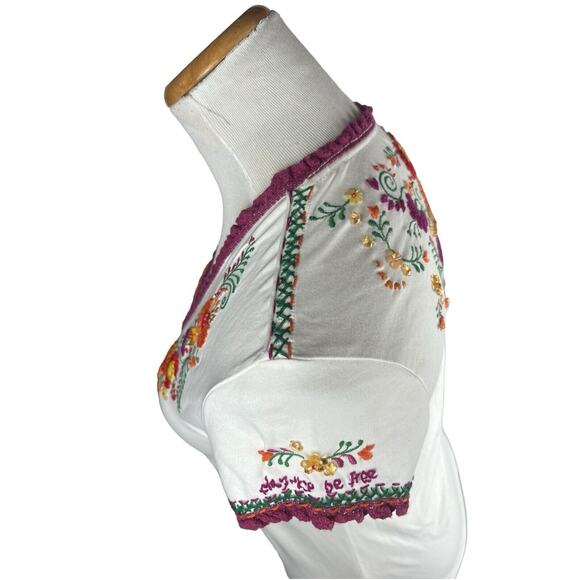 Double D Ranch Double Sided Embroidered VNeck Short Sleeve Cotton Top Small - Picture 4 of 8